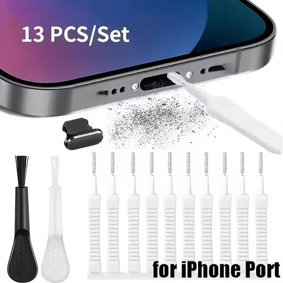 Cell Phone Charging Port Dust Plug with Cleaning Brush for IPhone 17 16 15 14Pro Max Plus Samsung Xiaomi IOS Type C Cleaner Set