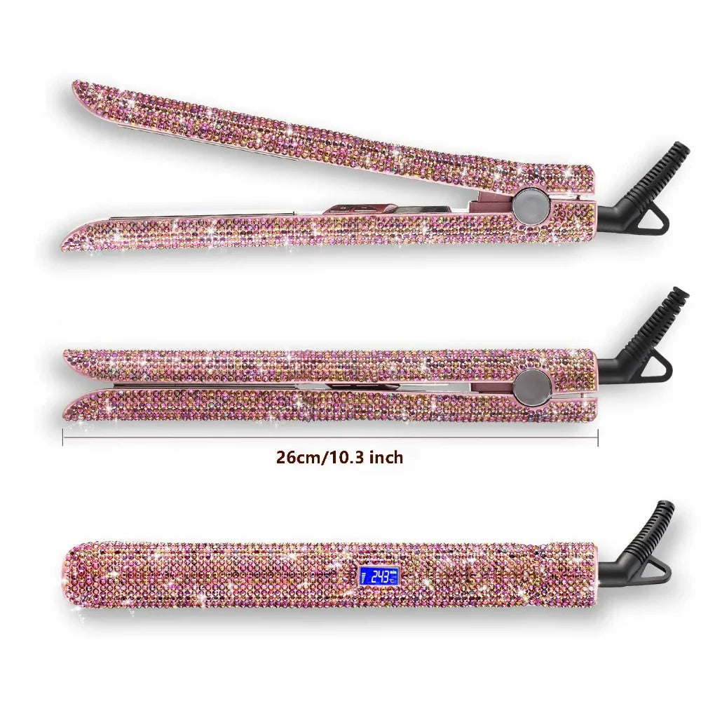 Hair Straightener Rhinestone Titanium Flat Iron Profession Salon Hair Straightening and Curling Iron