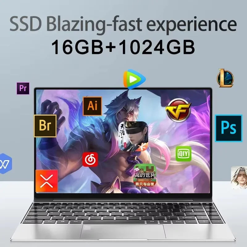 Windows 11 Pro New Ultra Slim 14.1 Laptop Intel N3700 16GB RAM 2TB SSD 1920*1080 Display Gaming Office Study PC