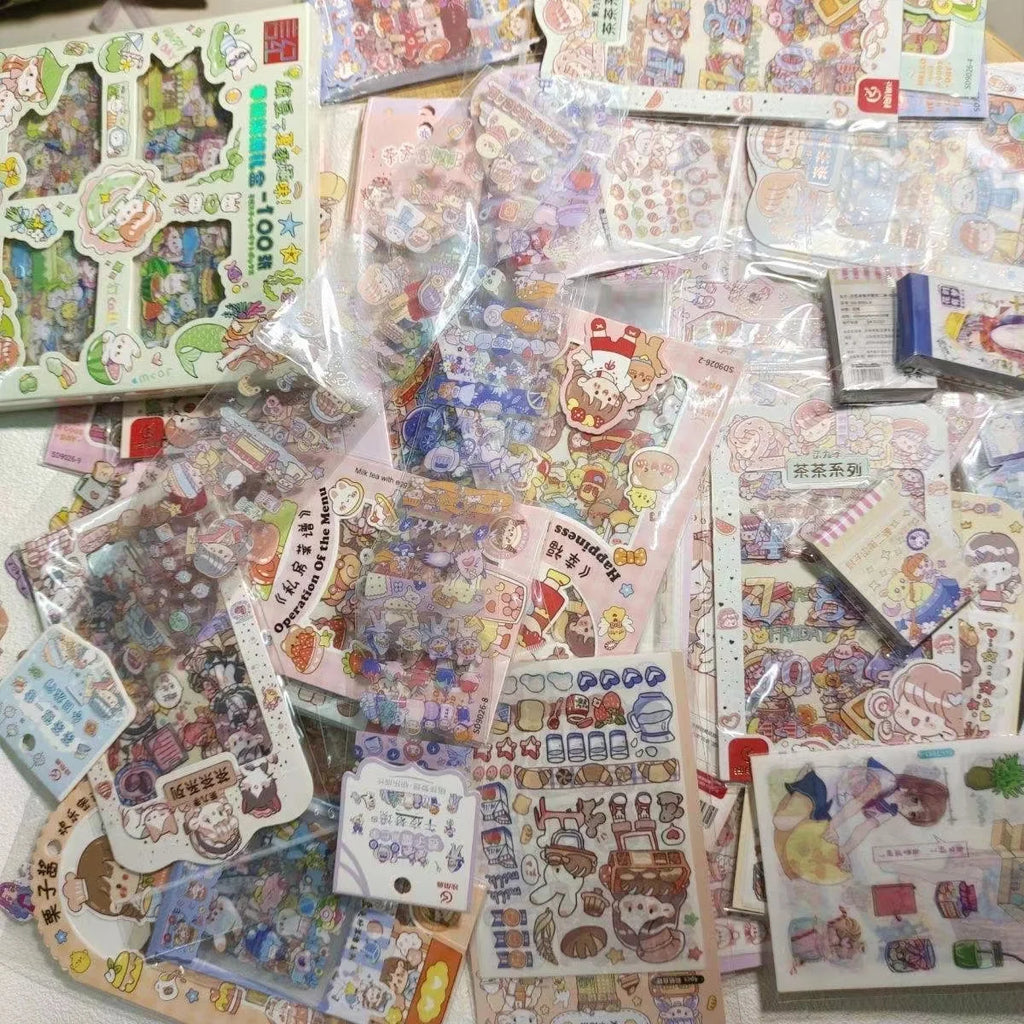 20-200 PCS Cute Stickers Goo Card Kawaii Cartoon Laser Sticker No repeat for Diary Kid DIY School Students Decoration Stationery