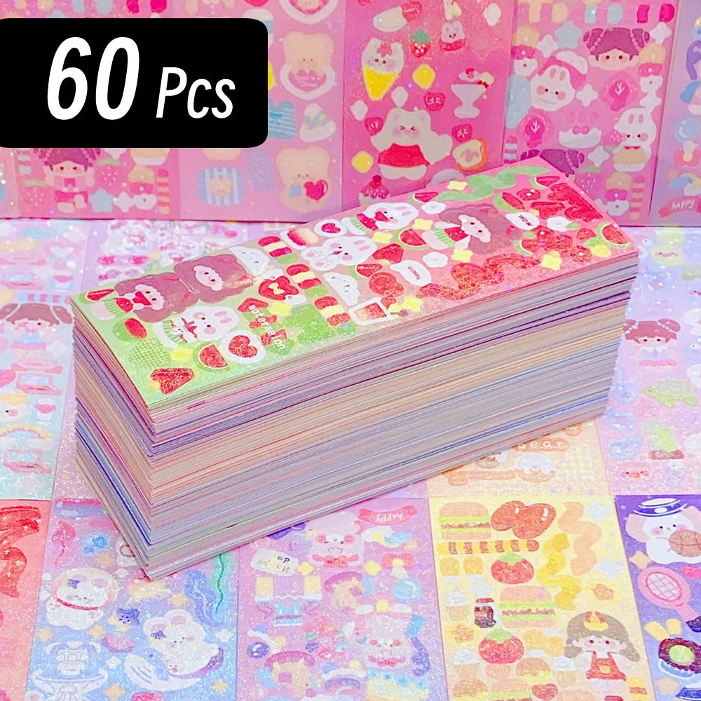 20-200 PCS Cute Stickers Goo Card Kawaii Cartoon Laser Sticker No repeat for Diary Kid DIY School Students Decoration Stationery
