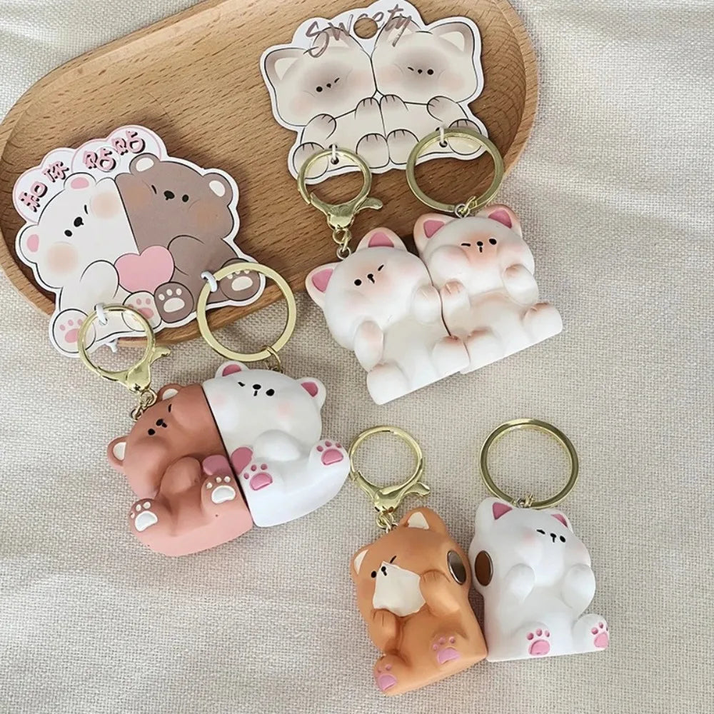 Creative Cat Keychain High Quality Mini Resin Couple Key Chain Cute School Bag Pendant Women