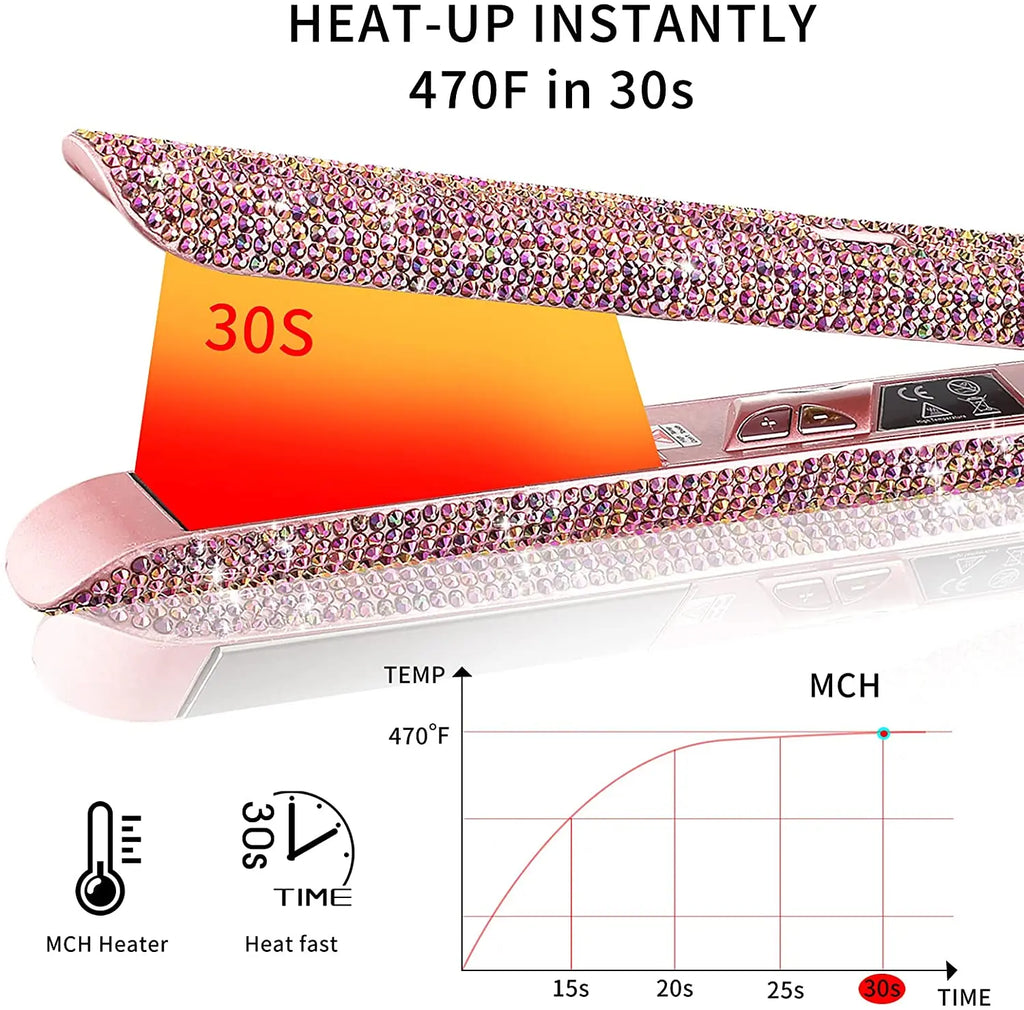 Hair Straightener Rhinestone Titanium Flat Iron Profession Salon Hair Straightening and Curling Iron