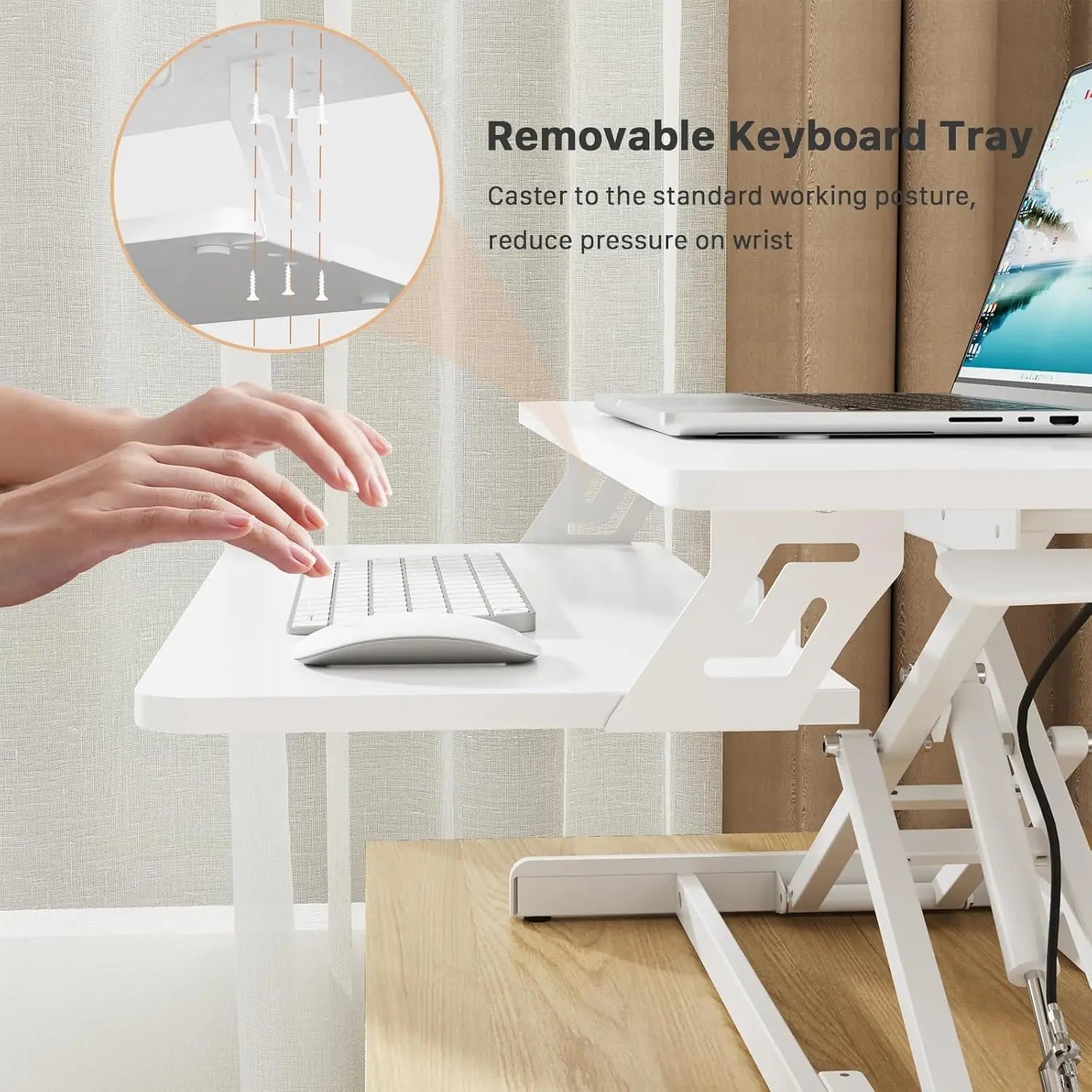 32" Height Adjustable Standing Desk Converter with Keyboard Tray, White, Home Office Workstation Riser