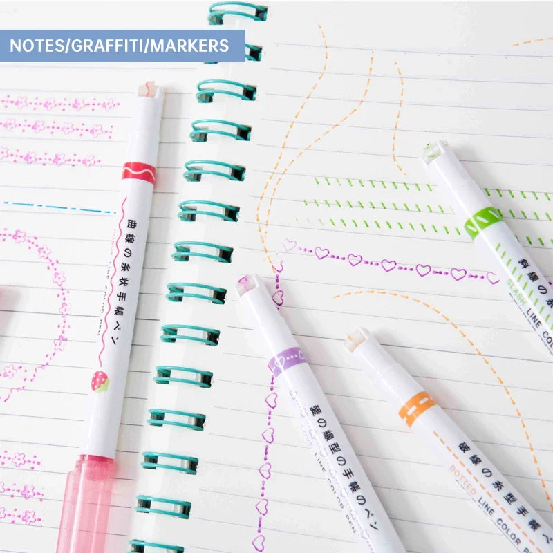 6Pcs Set Flower Shape Outline Pens Highlighter Marker Curve Roller Tip Pen Cute Stationery Kawaii Graffiti School Accessories