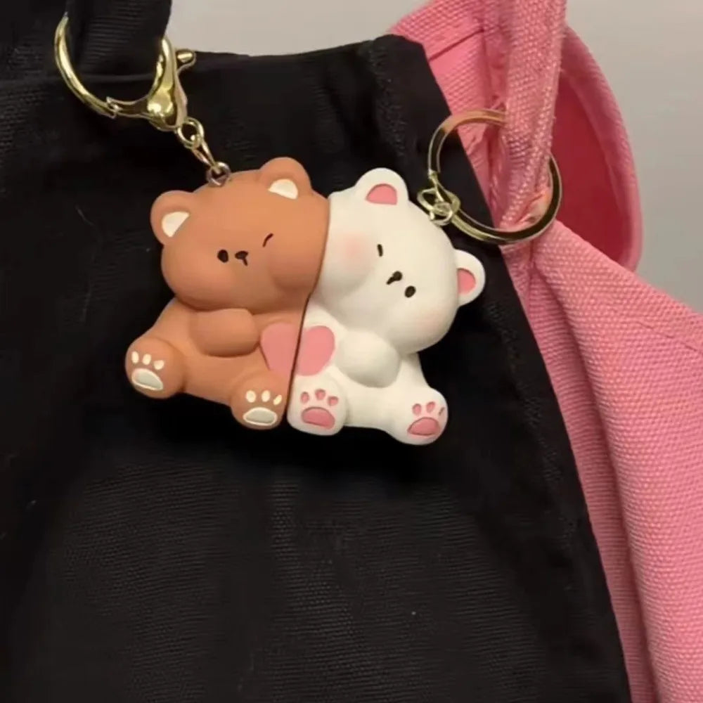 Creative Cat Keychain High Quality Mini Resin Couple Key Chain Cute School Bag Pendant Women