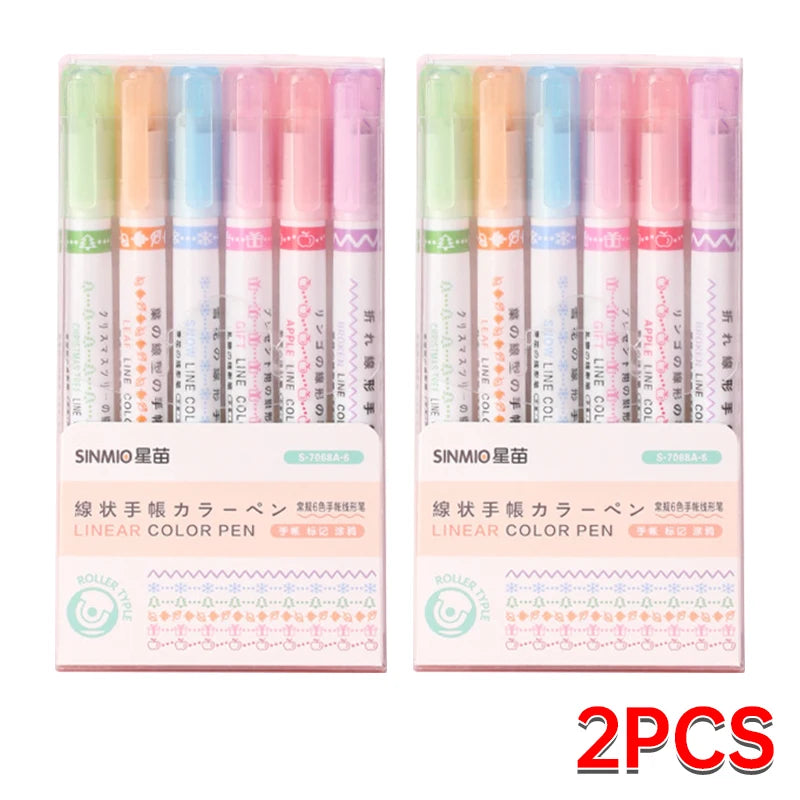 6Pcs Set Flower Shape Outline Pens Highlighter Marker Curve Roller Tip Pen Cute Stationery Kawaii Graffiti School Accessories