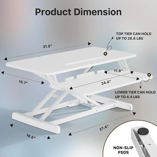 32" Height Adjustable Standing Desk Converter with Keyboard Tray, White, Home Office Workstation Riser