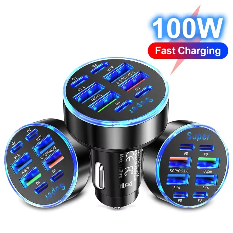 2025 200W mini car charger fast charging for iPhone QC3.0 mini PD USB Type C car mobile phone charger for Xiaomi Samsung Huawei