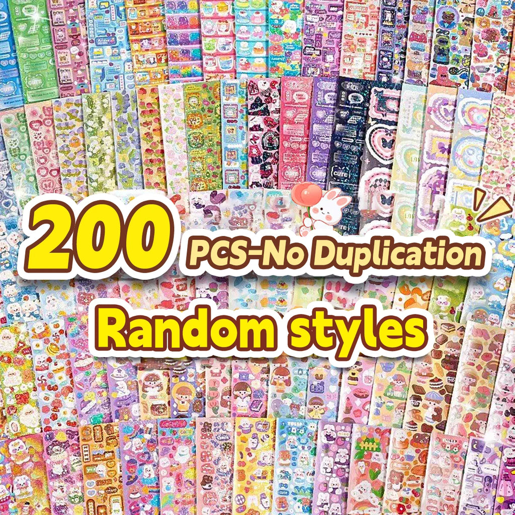 20-200 PCS Cute Stickers Goo Card Kawaii Cartoon Laser Sticker No repeat for Diary Kid DIY School Students Decoration Stationery