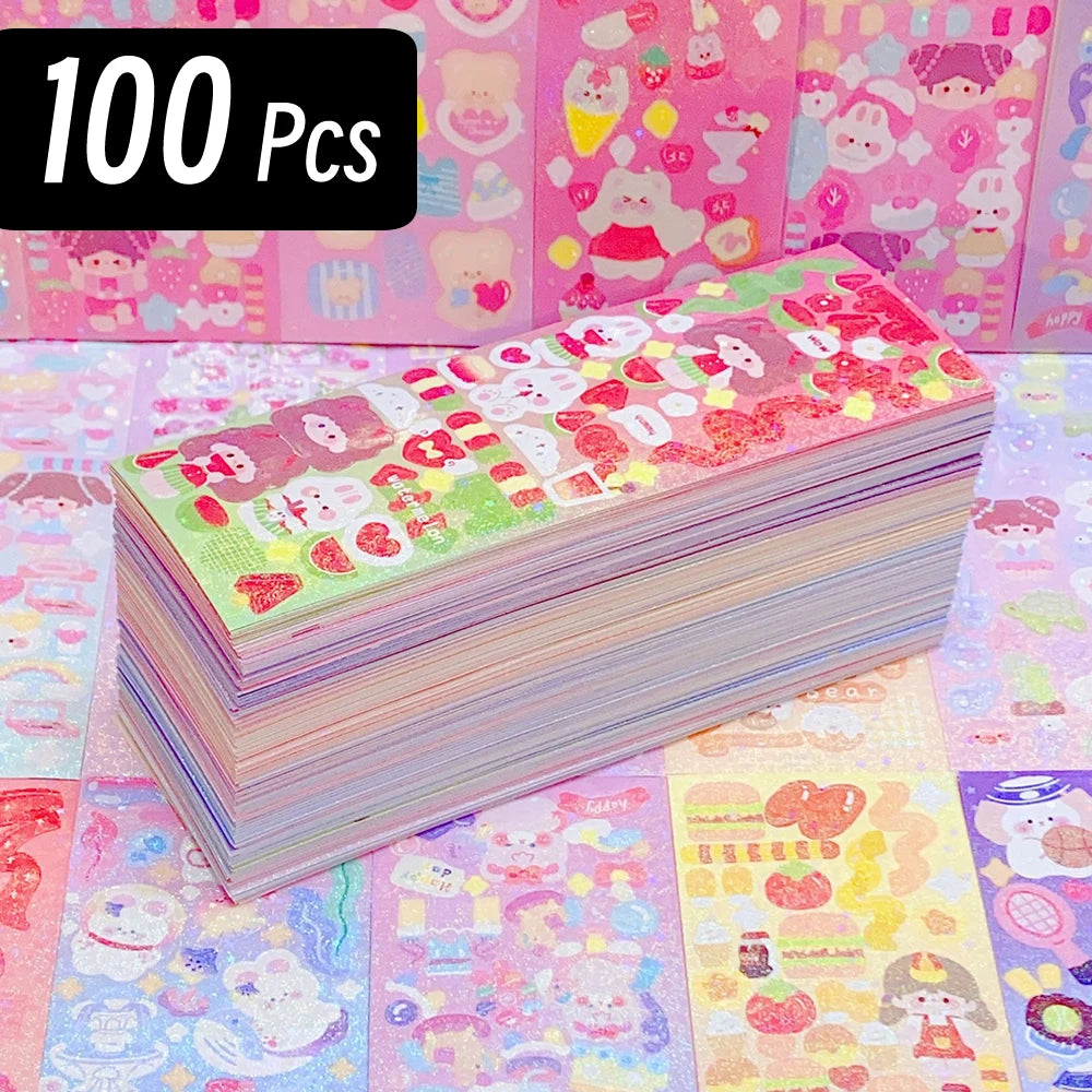 20-200 PCS Cute Stickers Goo Card Kawaii Cartoon Laser Sticker No repeat for Diary Kid DIY School Students Decoration Stationery