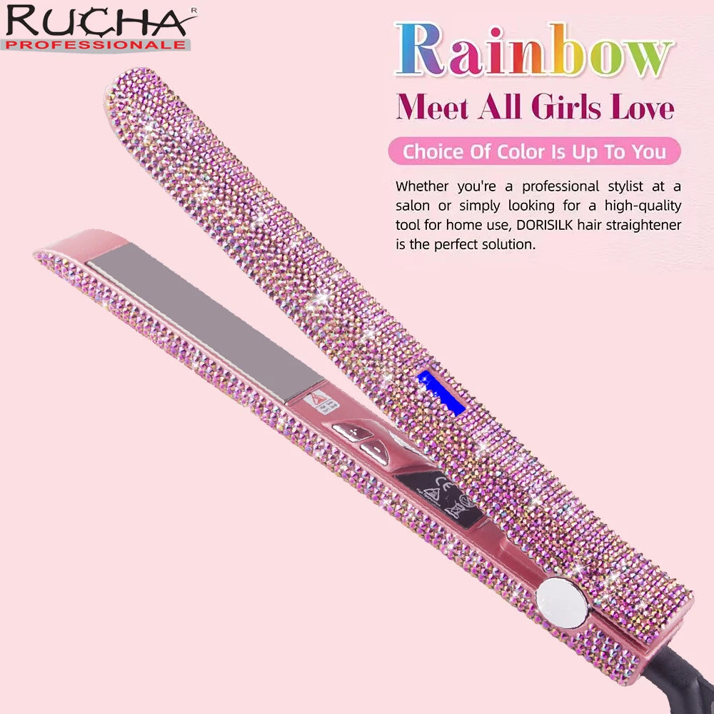 Hair Straightener Rhinestone Titanium Flat Iron Profession Salon Hair Straightening and Curling Iron