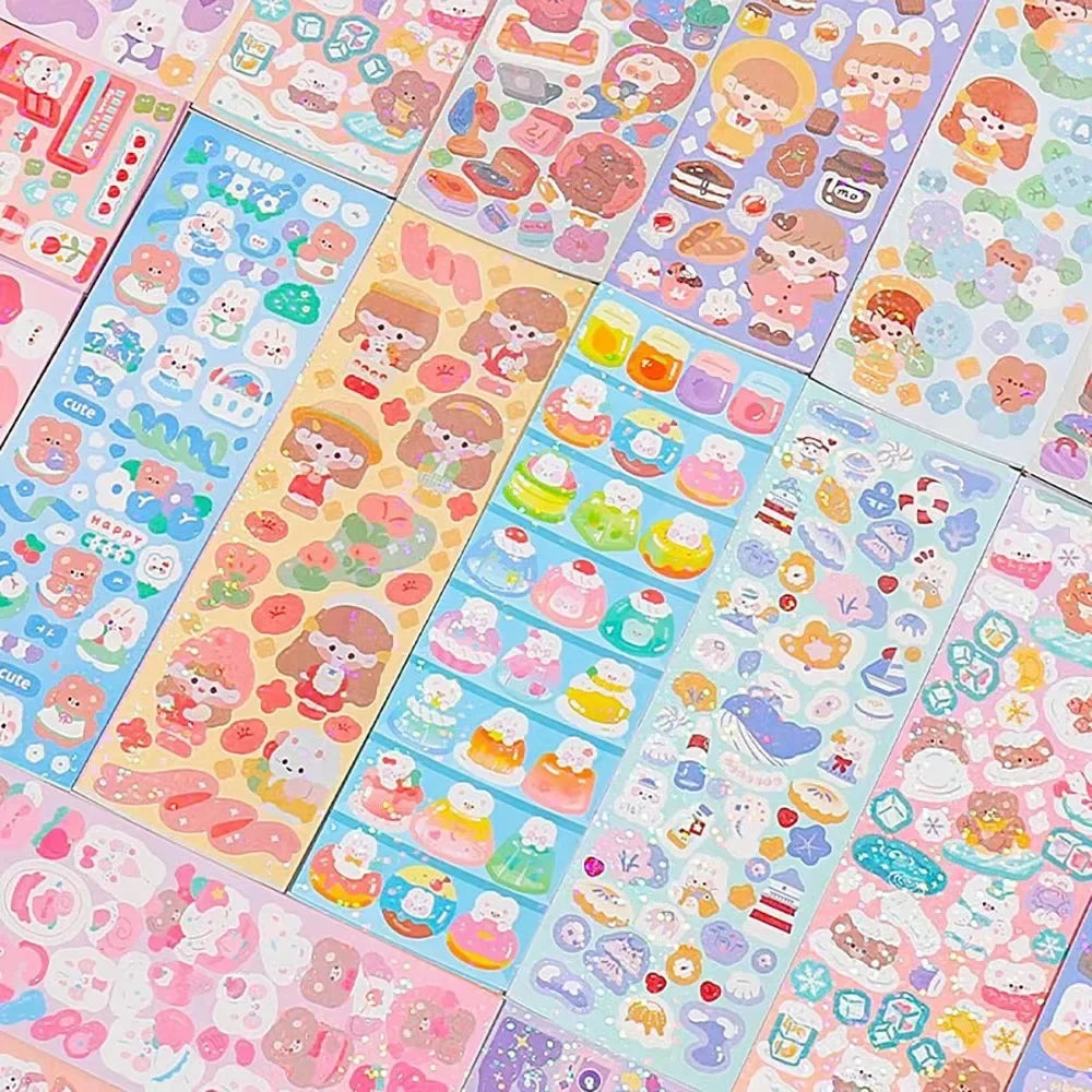 20-200 PCS Cute Stickers Goo Card Kawaii Cartoon Laser Sticker No repeat for Diary Kid DIY School Students Decoration Stationery