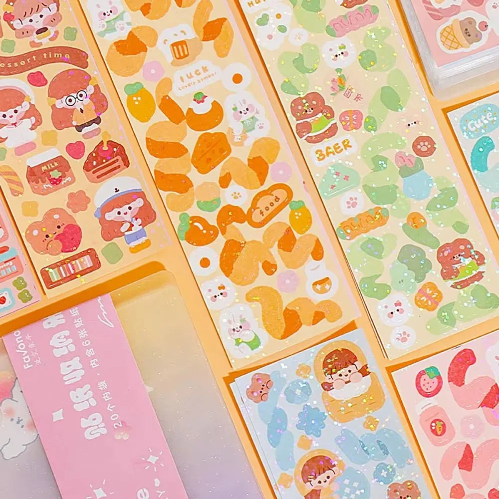 20-200 PCS Cute Stickers Goo Card Kawaii Cartoon Laser Sticker No repeat for Diary Kid DIY School Students Decoration Stationery