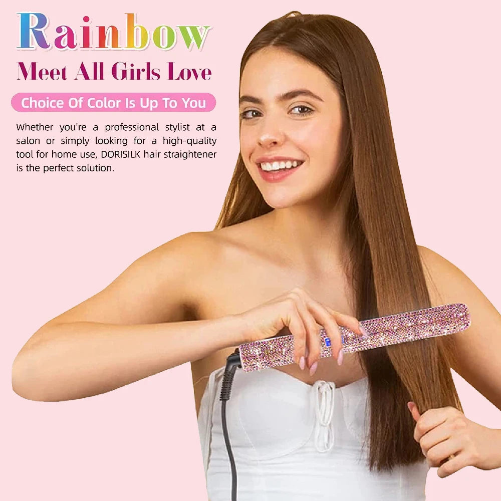 Hair Straightener Rhinestone Titanium Flat Iron Profession Salon Hair Straightening and Curling Iron