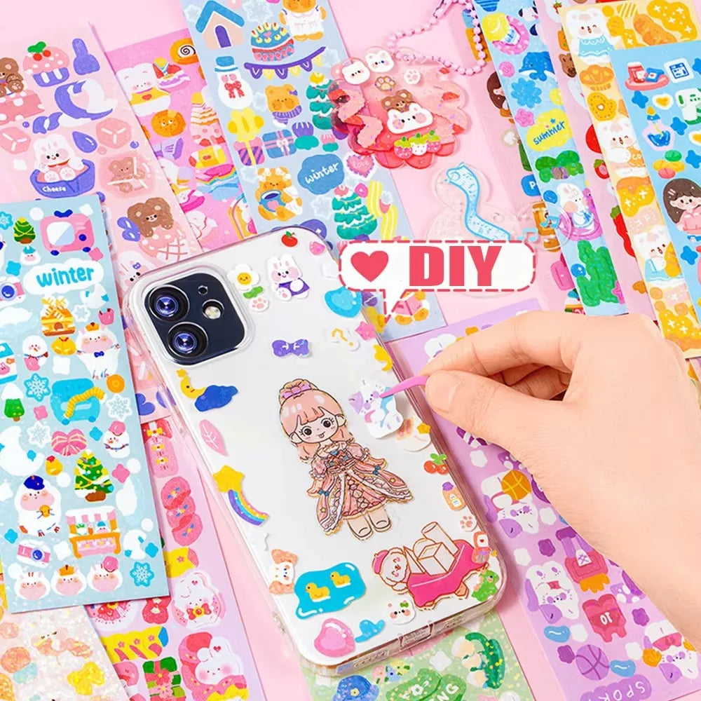20-200 PCS Cute Stickers Goo Card Kawaii Cartoon Laser Sticker No repeat for Diary Kid DIY School Students Decoration Stationery