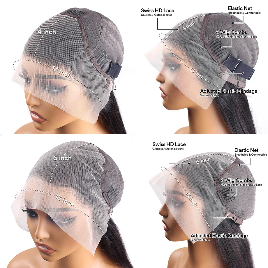 Straight hd lace frontal wig 13x6 human hair for black women 13x4 transparent lace front wigs 40 inch Straight Brazilian wig