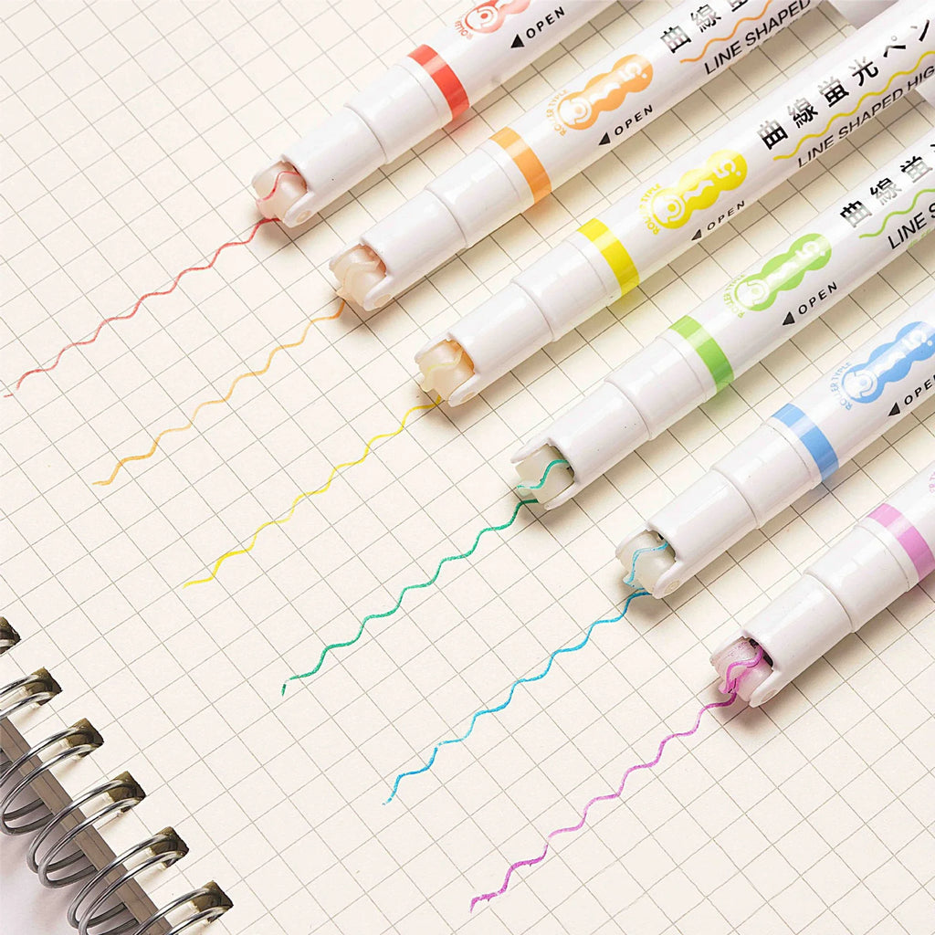 6Pcs Set Flower Shape Outline Pens Highlighter Marker Curve Roller Tip Pen Cute Stationery Kawaii Graffiti School Accessories