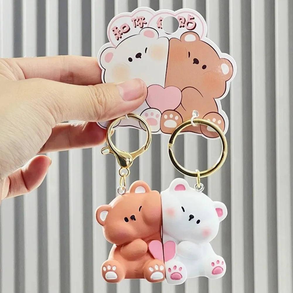 Creative Cat Keychain High Quality Mini Resin Couple Key Chain Cute School Bag Pendant Women