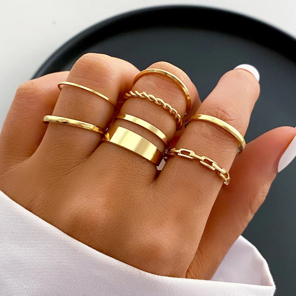 58PCS Vintage Heart Snake Butterfly Rings Set for Women Fashion Metal Gold Plated Geometric Hollow Finger Ring Jewelry Gifts New