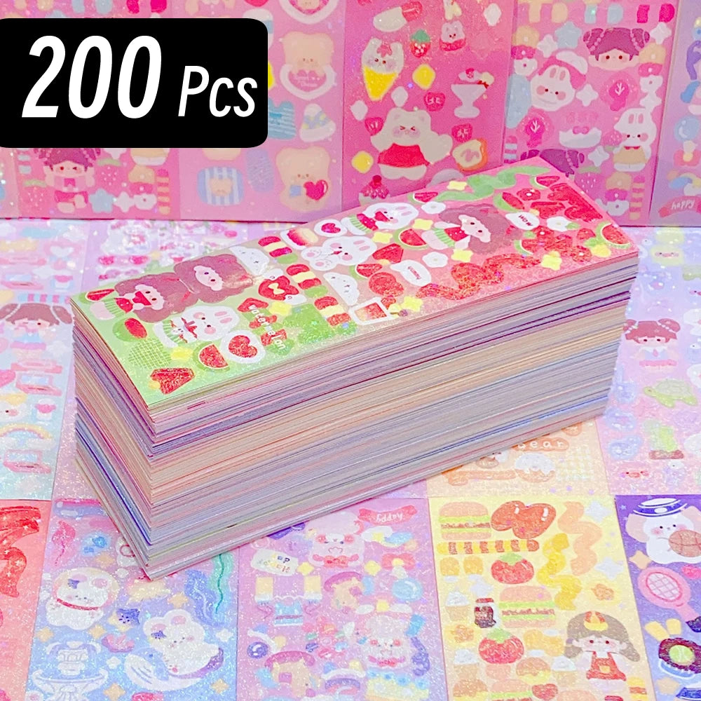 20-200 PCS Cute Stickers Goo Card Kawaii Cartoon Laser Sticker No repeat for Diary Kid DIY School Students Decoration Stationery