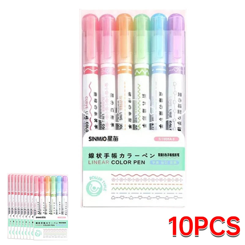 6Pcs Set Flower Shape Outline Pens Highlighter Marker Curve Roller Tip Pen Cute Stationery Kawaii Graffiti School Accessories