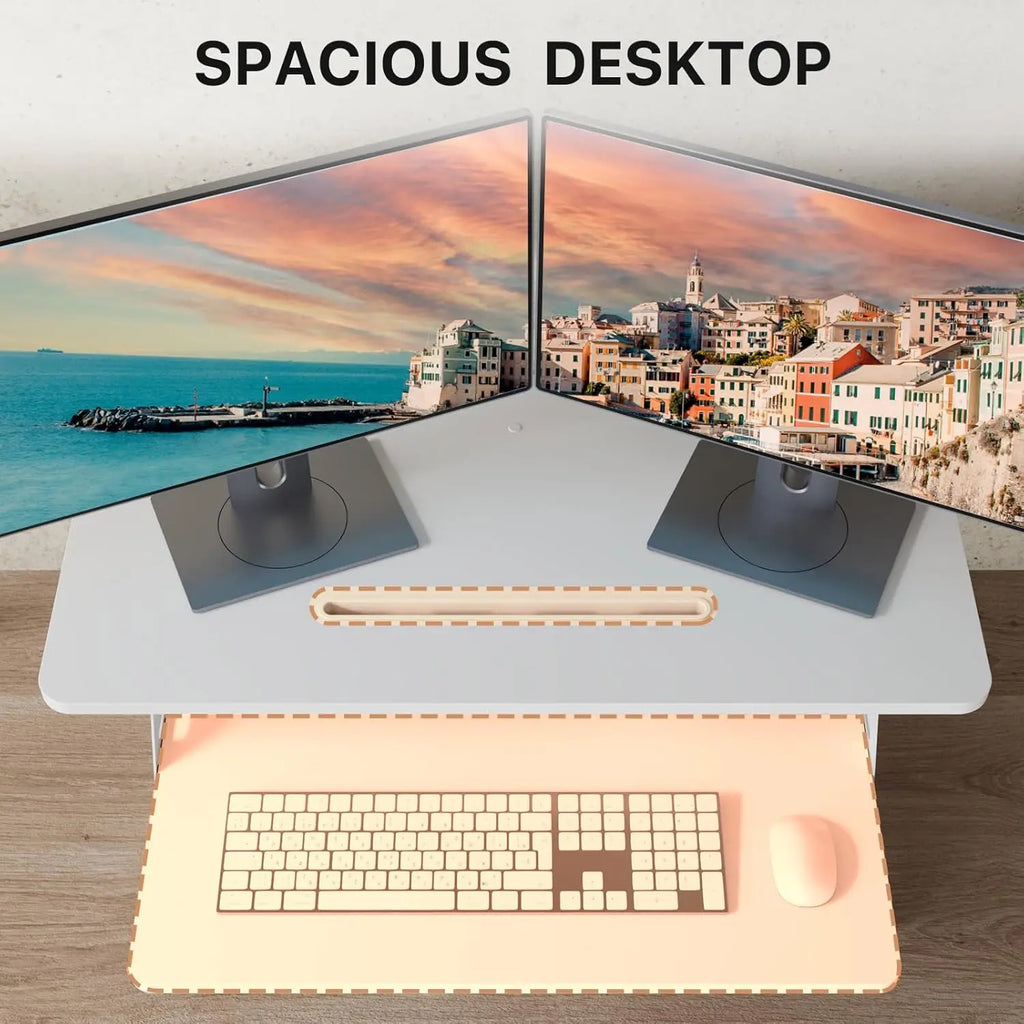 32" Height Adjustable Standing Desk Converter with Keyboard Tray, White, Home Office Workstation Riser