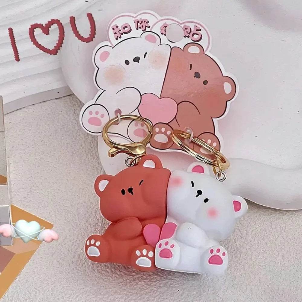Creative Cat Keychain High Quality Mini Resin Couple Key Chain Cute School Bag Pendant Women