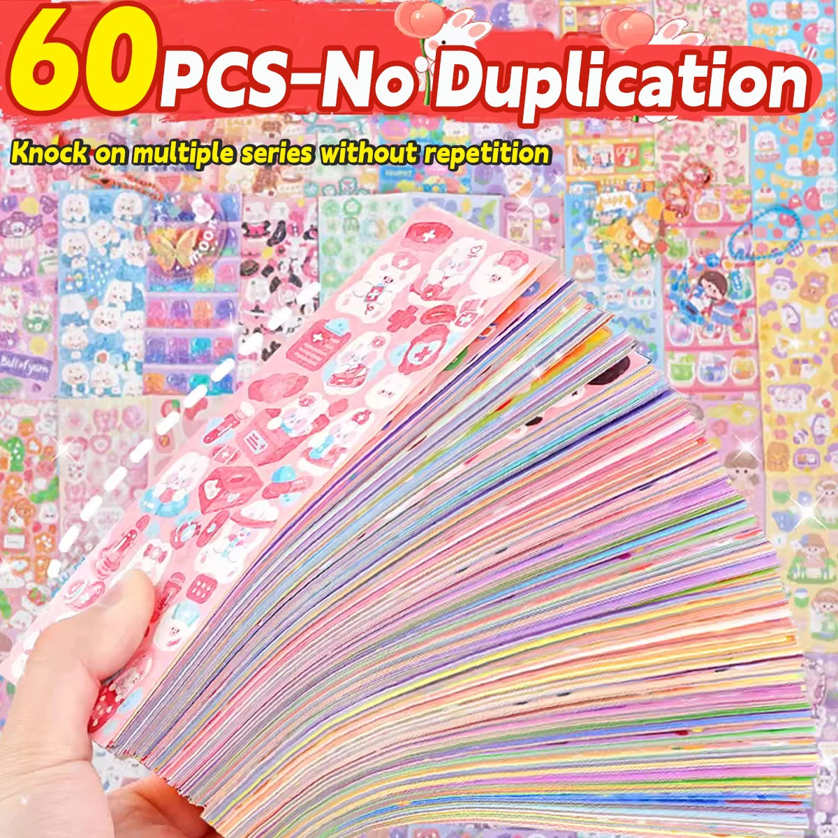 20-200 PCS Cute Stickers Goo Card Kawaii Cartoon Laser Sticker No repeat for Diary Kid DIY School Students Decoration Stationery